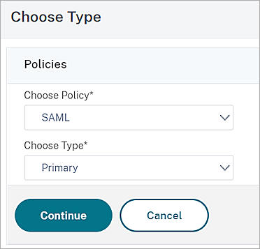 Screen shot of the add authentication type